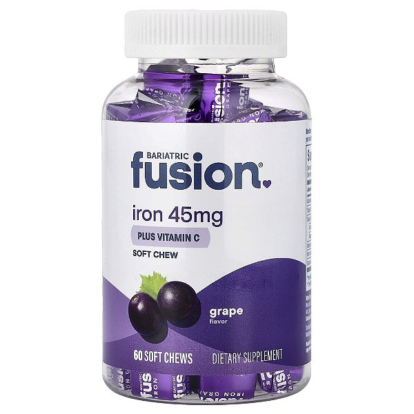 Ferro com Vitamina C Mastigável Sabor Uva 60 Comprimidos - Bariatric Fusion