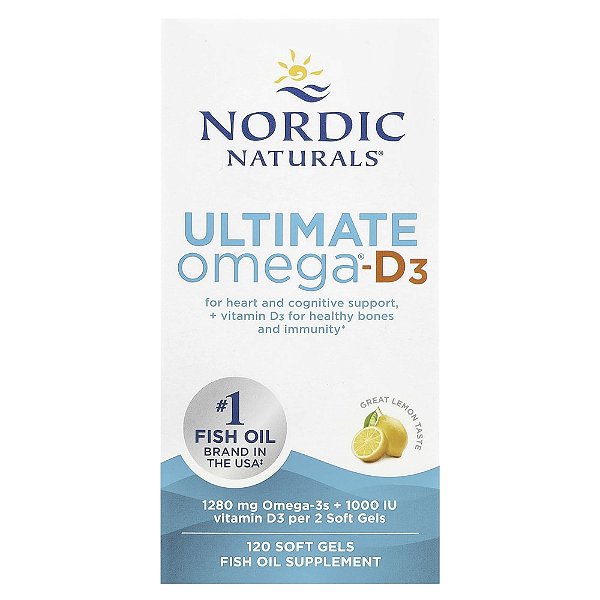 Nordic Naturals - Suplemento de Ômega-3 com Vitamina D3 Ultimate Omega Limão 120 Softgels