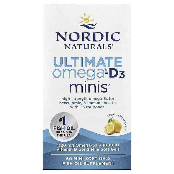 Nordic Naturals - Suplemento de Ômega-3 com Vitamina D3 Ultimate Omega Minis Limão 60 Softgels
