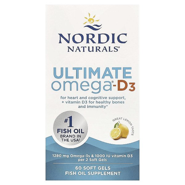 Nordic Naturals - Suplemento de Ômega-3 com Vitamina D3 Ultimate Omega Limão 60 Softgels