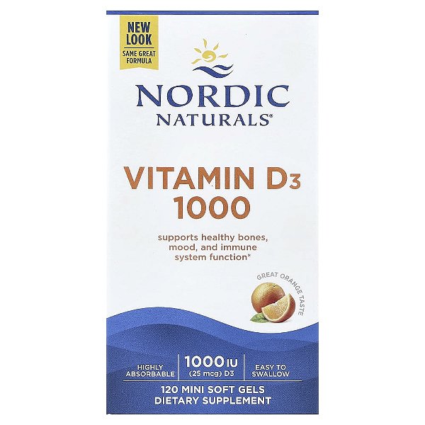 Nordic Naturals - Suplemento de Vitamina D3 1000 UI Sabor Laranja 120 Softgels