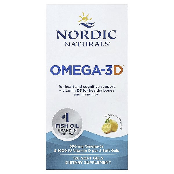 Nordic Naturals - Suplemento de Ômega-3 com Vitamina D3 Omega-3D Limão 120 Softgels