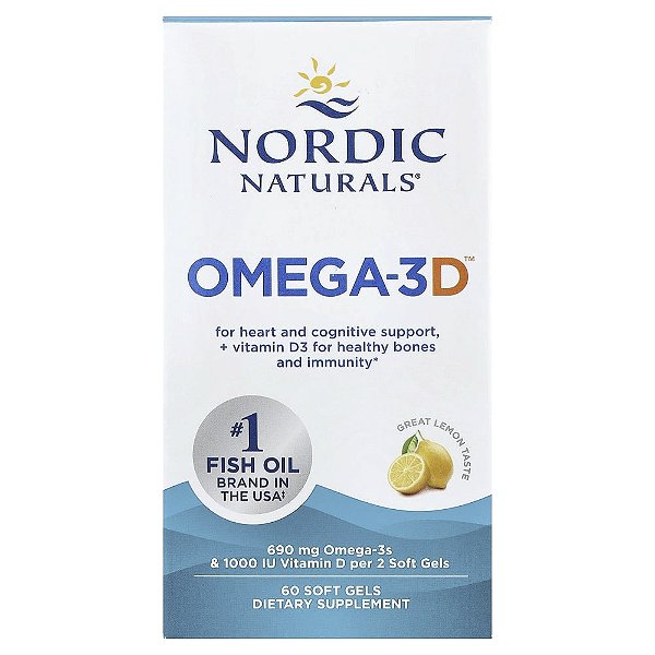 Nordic Naturals - Suplemento de Ômega-3 com Vitamina D3 Omega-3D Limão 60 Softgels