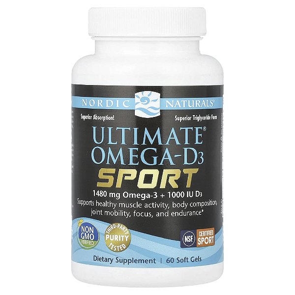 Nordic Naturals - Suplemento de Ômega-3 com Vitamina D3 Ultimate Omega D3 Sport 60 Softgels