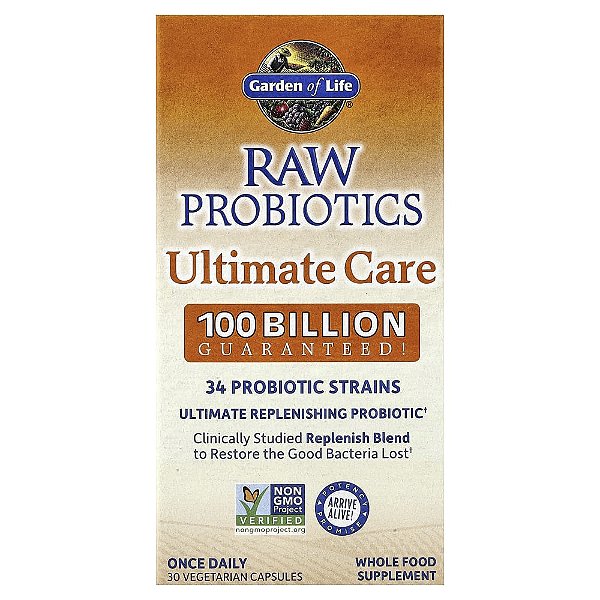 Garden of Life - Probiótico de Alta Potência RAW Probiotics Ultimate Care 100 Bilhões 30 Cápsulas
