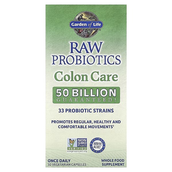 Garden of Life - Probiótico para Saúde do Cólon RAW Probiotics Colon Care 50 Bilhões 30 Cápsulas