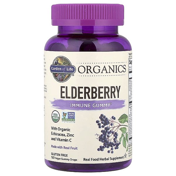Garden of Life - Gomas de Sabugueiro Orgânico para Imunidade mykind Organics Elderberry 120 Gomas