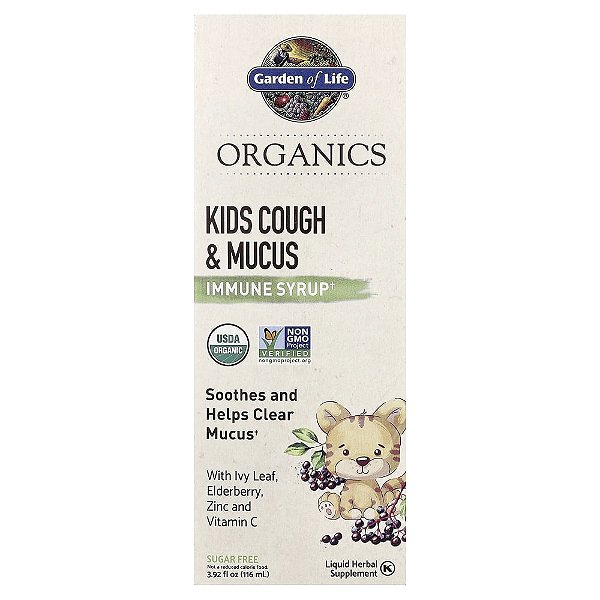 Garden of Life - Xarope para Tosse e Muco Infantil com Sabugueiro Zinco e Vitamina C mykind Organics 116 ml