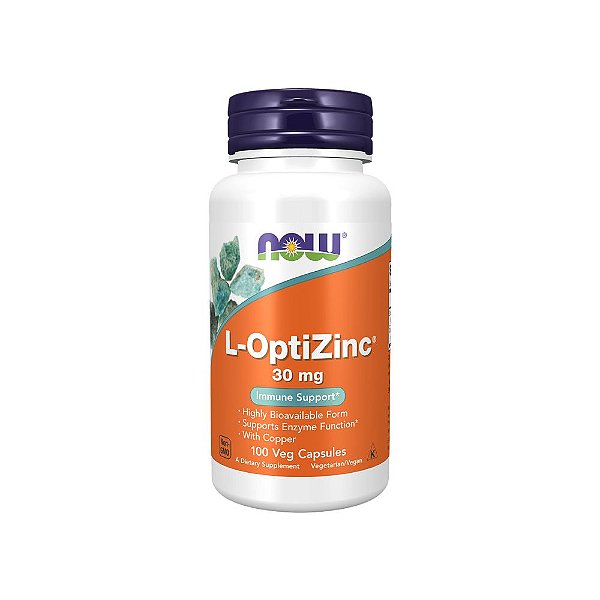 Zinco Quelato 30mg L-OptiZinc com Cobre 100 Cápsulas - NOW Foods