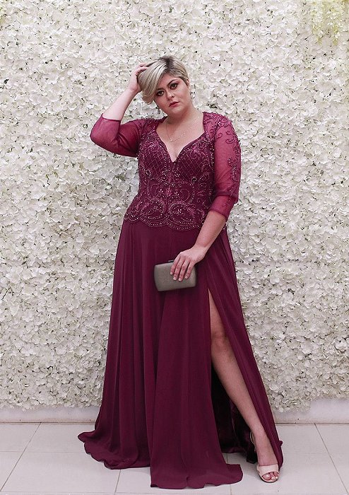 VESTIDO PS UVA ROXO MANGAS COMPRIDAS SAIA FLUÍDA