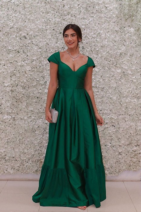 VESTIDO FÁTIMA SCOFIELD VERDE ESMERALDA DECOTE ESTRUTURADO CORSELET
