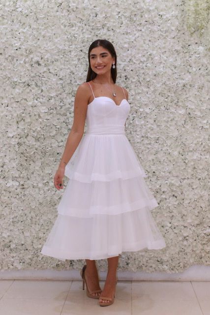 VESTIDO BRANCO FÁDIA MIDI ARTE SACRA CORSELET CAMADA EM TULE