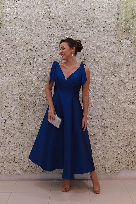 VESTIDO MIDI AZUL MARINHO LAÇO NAS ALÇAS
