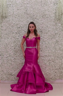 VESTIDO NY JOVANI FUCSIA OMBRO A OMBRO SEREIA SAIA EM CAMADAS