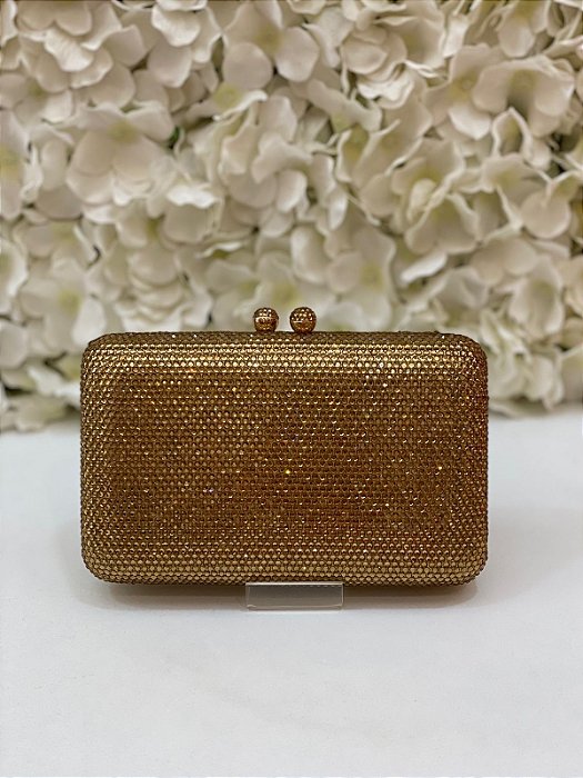 BOLSA MINU DOURADA QUADRADA COM FECHO BOLINHA