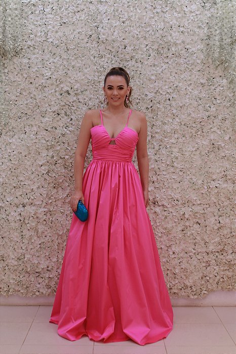 VESTIDO EM TAFETÁ  COM BUSTO DRAPEADO PINK