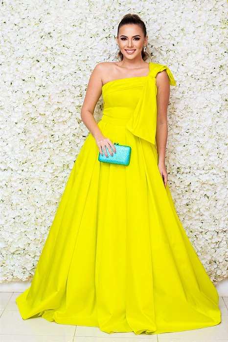 VESTIDO PRINCESA VERDE LIMA OMBRO UNICO LAÇO