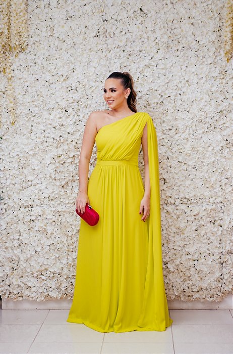 VESTIDO ARBOUR VERDE LIMA FLUIDO COM DETALHE DE CAPA OMBRO ÚNIC