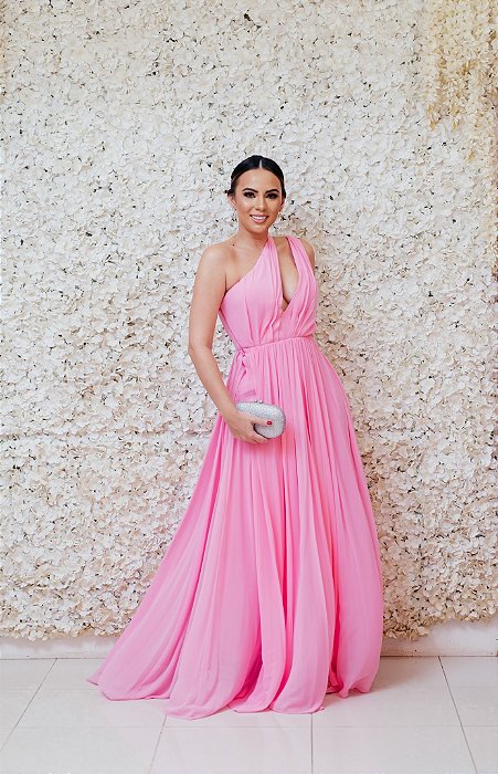 VESTIDO ROSA CHICLETE COM RECORTE LATERAL AGILITÁ