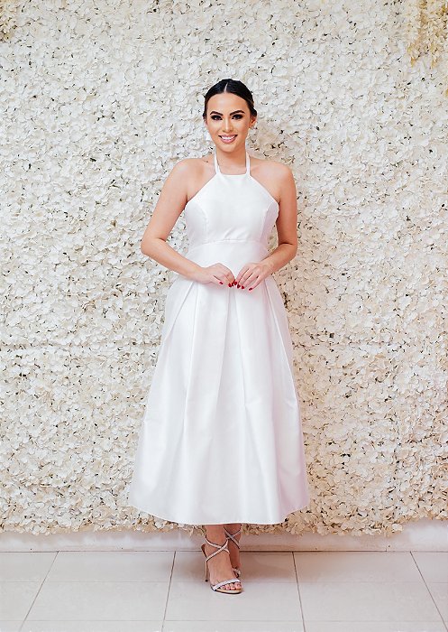 VESTIDO MIDI MARRO BRANCO FENTE ÚNICA