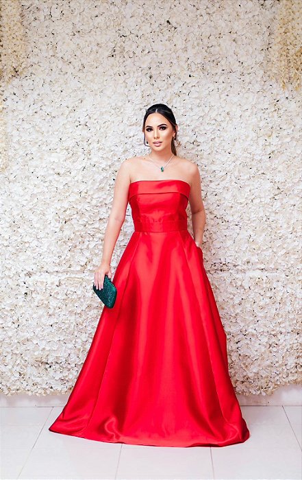 VESTIDO MARRO VERMELHO EM ZIBELINE TOMARA QUE CAIA