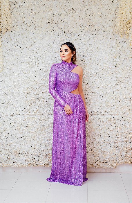 VESTIDO LAVANDA PAETÊ HOLOGRAFICO OMBRO ÚNICO