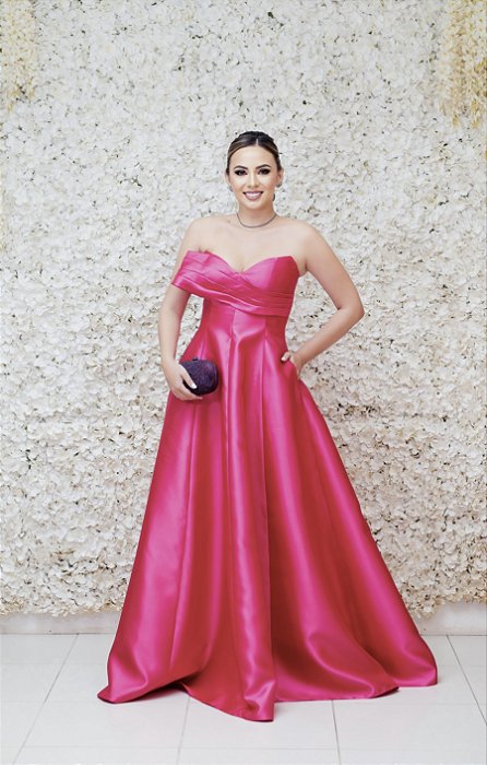 VESTIDO PINK PRINCESA ZIBELINE TOMARA QUE CAIA BUSTO PONTEIRA DETALHE DRAPEADO