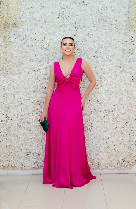 VESTIDO FATIMA SCOFIELD PINK CREPE DECOTE V COM RECORTE LATERAL E LAÇO