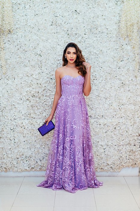 VESTIDO TOMARA QUE CAIA LAVANDA/ LILÁS RENDA GLORIA RABELLO