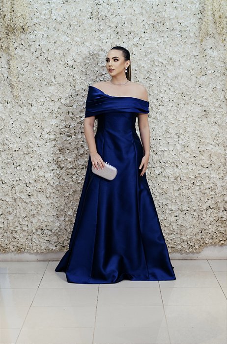 VESTIDO AZUL MARINHO ZIBELINE OMBRO UNICO COM DETALHE DRAPEADO