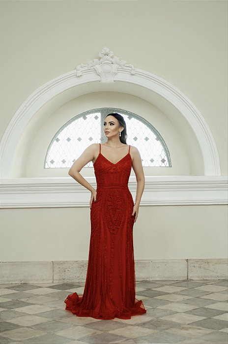 VESTIDO NY VERMELHO SEREIA EM STRASS