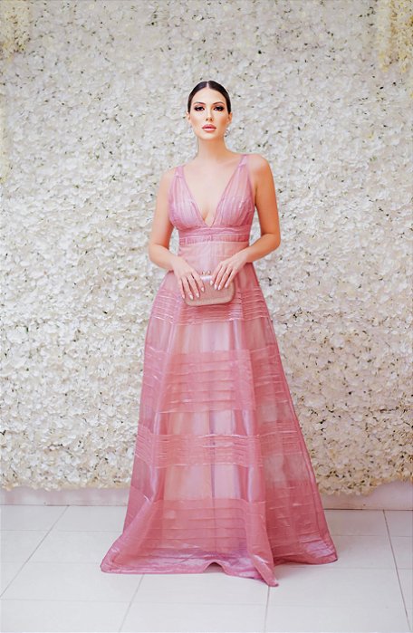 VESTIDO ROSÊ/ ROSA CANELA EM ORGANZA