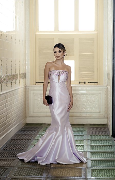VESTIDO SEREIA ZIBELINE TOMARA QUE CAIA BUSTO BORDADO
