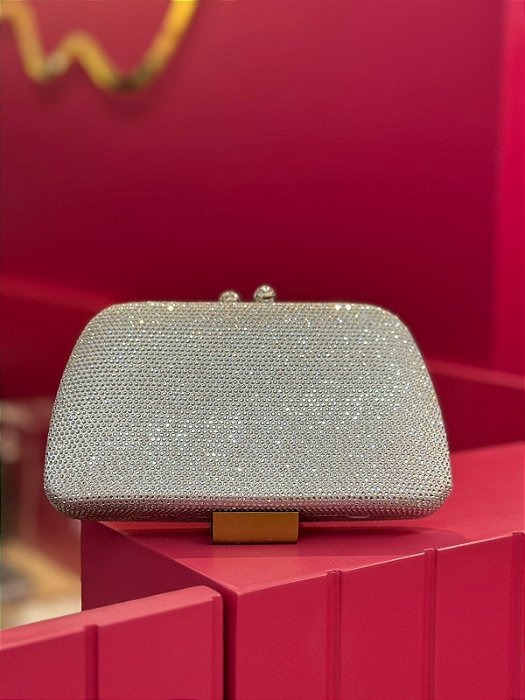 BOLSA PRATA TRAPEZIO MINI STRASS