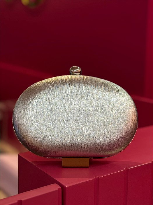 BOLSA PRATA COURO OVAL FECHO BOLA