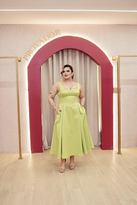 VESTIDO MIDI VERDE LIMA ALÇA LARGA