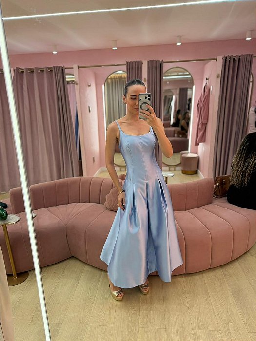 VESTIDO MIDI AZUL SERENITY CORSET LINEAR ALCINHAS