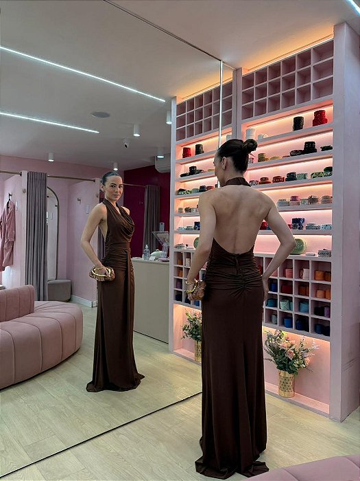 VESTIDO MARROM MOCHA MOUSSE JERSEY FRENTE UNICA