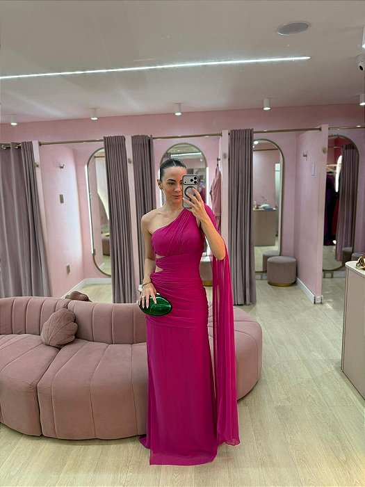 VESTIDO PINK DRAPEADO OMBRO ÚNICO FLUIDO
