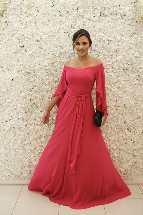 Vestido ombro a hotsell ombro manga flare