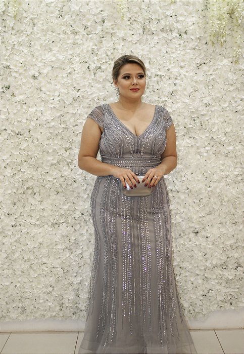 VESTIDO PRATA SEREIA TODO BORDADO