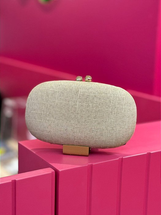 ALUGUEL BOLSA DE LINHO OVAL COM BOTÃO EM STRASS