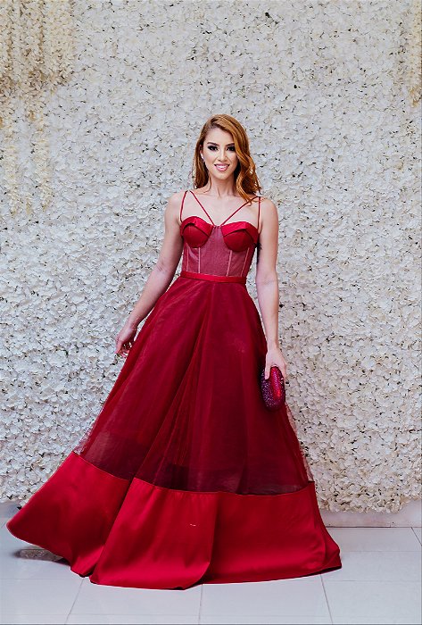 VESTIDO VERMELHO MARSALA BUSTO EM CORSELET
