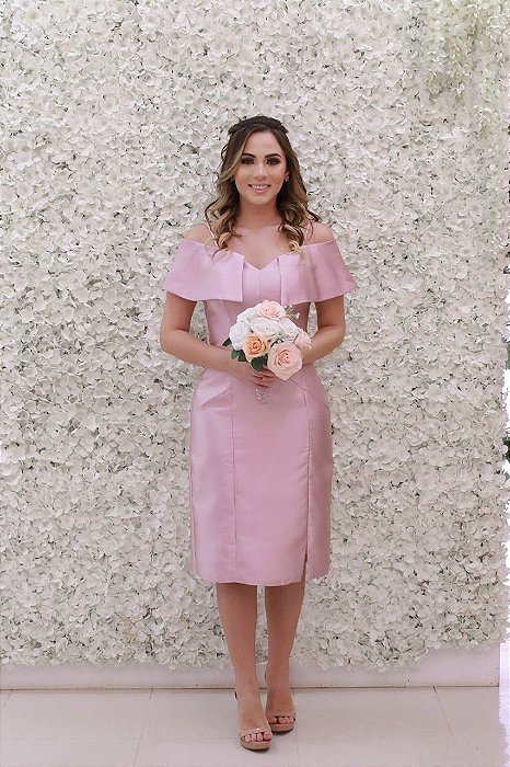 VESTIDO MIDI ZIBELINE ROSÉ OMBRO A OMBRO KALANDRA