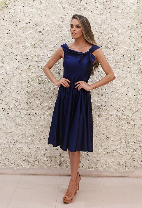 VESTIDO MIDI AZUL MARINHO FÁTIMA SCOFIELD LAÇO FRONTAL
