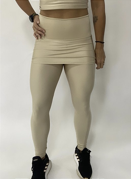 Calça Legging Saia Off White Cirrê / Cintura Alta