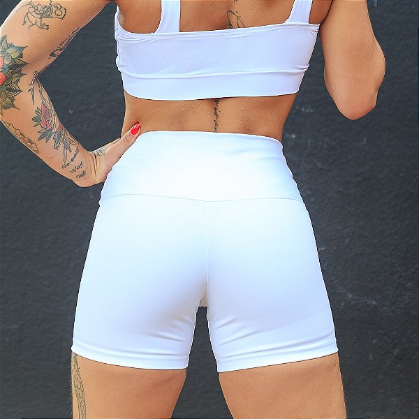 Short Training White / Short Branco / Sem Transparência / Não Marca / Cós Alto