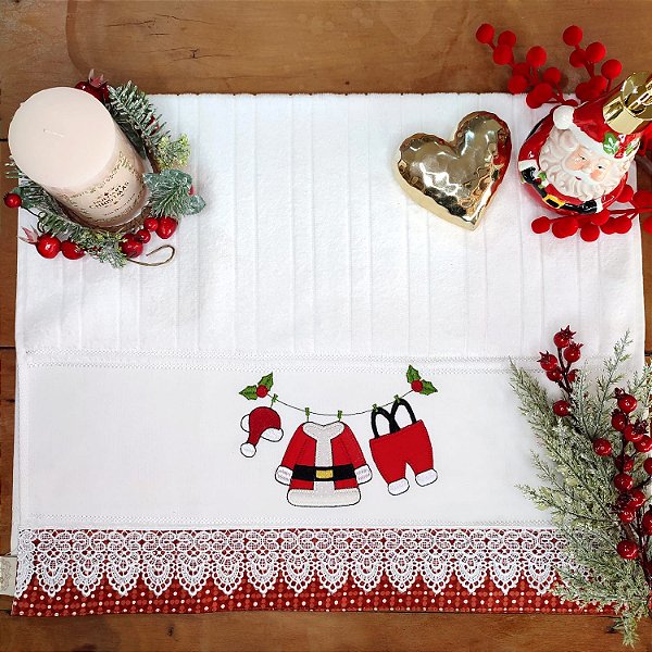 NATAL - TOALHA DE ROSTO BORDADA, VARAL ROUPA 50X80CM