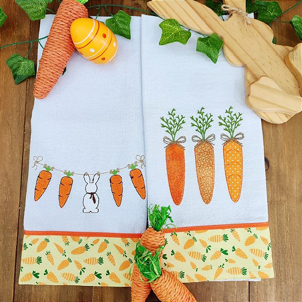 KIT 2 PANOS DE PRATO PÁSCOA - VARAL CENOURA