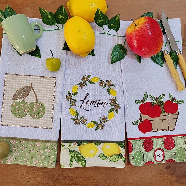 KIT 3 PANOS DE PRATO – FRUTAS, 65cm x 44cm.